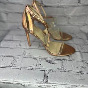 Guess Felicia Iridescent Rose Gold High Heel Sandals with Clear Straps